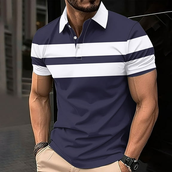 VgaVtl Men Short Sleeve Polo Shirts Big and Tall Mens Tops Regular Business Striped Casual Comfy Tops,Blue 4XL