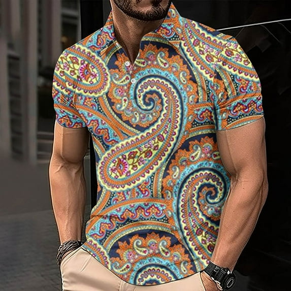 VgaVtl Men Short Sleeve Polo Shirts Graphic Mens Clothes Shirts Retro Casual Regular Ethnic Style Shirts,4XL