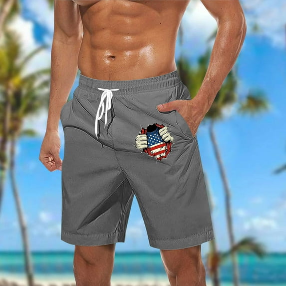 VgaVtl Men Shorts Athletic Shorts for Men Plus Size Independence Day Drawstring Regular Leisure Graphic Shorts,Gray M