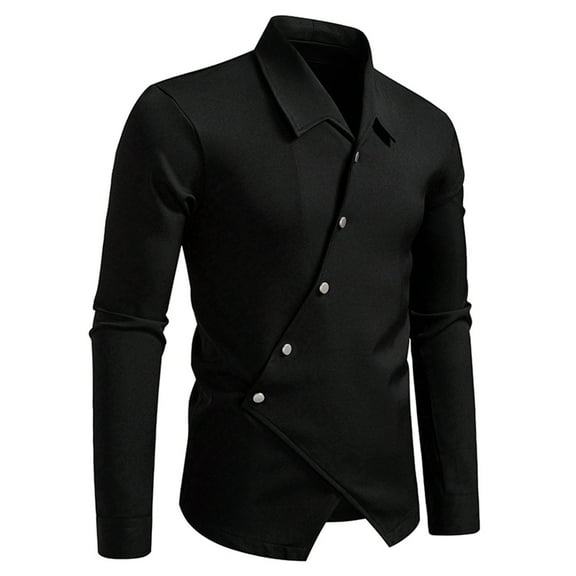 VgaVtl Men's Long Sleeve Shirt Cotton Collared Mens Tops Solid Color Slim Leisure Button Lapel Black Holiday Shirts,S