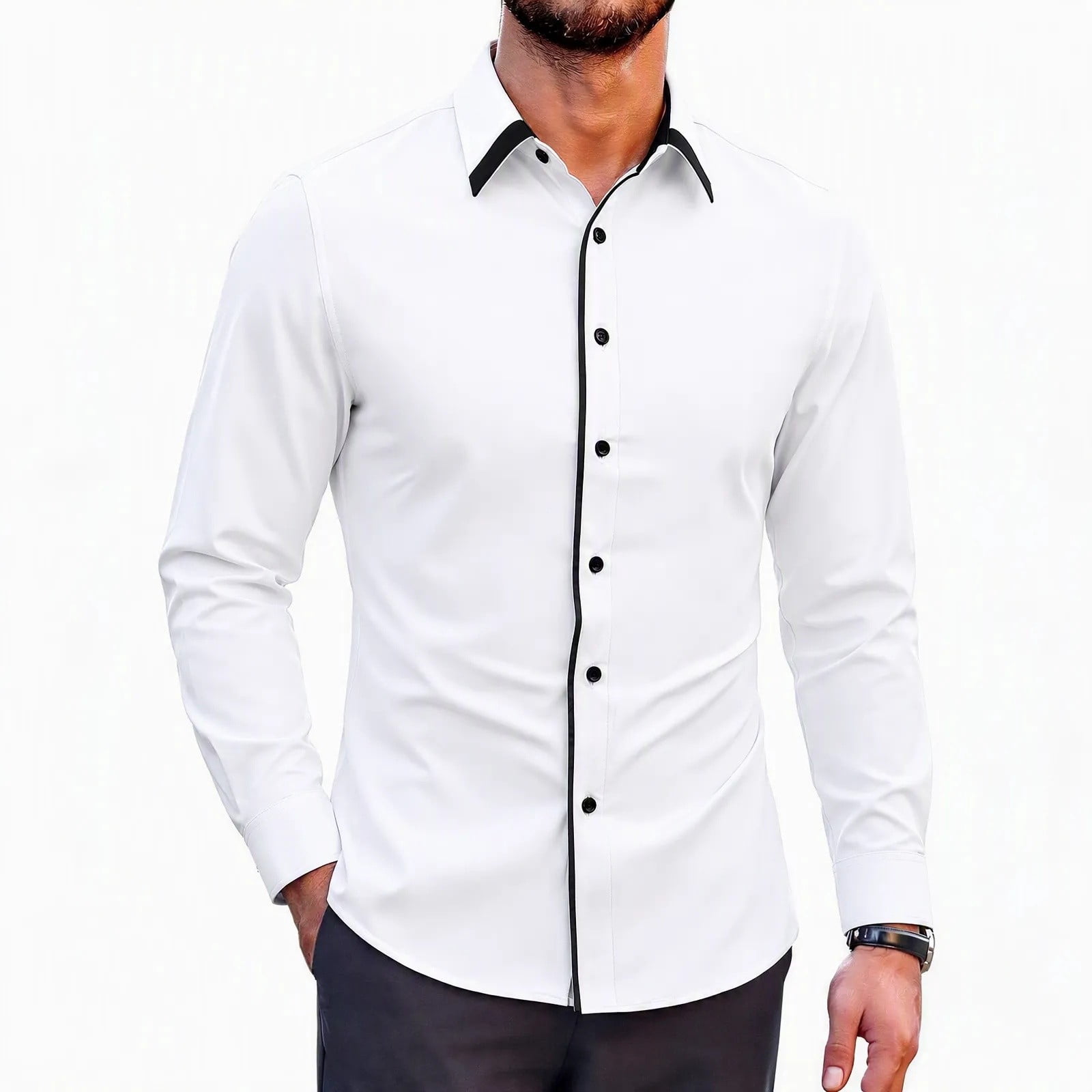 Large Turn Button VgaVtl Men's Long Sleeve Shirts Turn Down Collar Fall Winter Button up ...