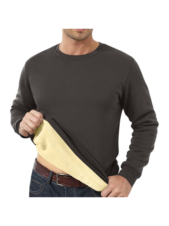 Men's Long Sleeve Tee Shirts Fall Winter Shirts for Men Thick Warm Gray Solid Loose Shirts