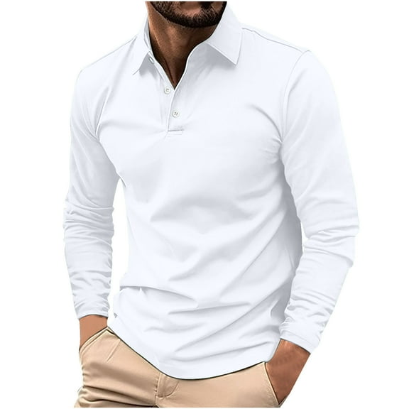 VgaVtl Men's Long Sleeve Tee Shirts Polo Fall Men Shirts Under $10 Solid Button Collared Relaxed Fit White Shirts
