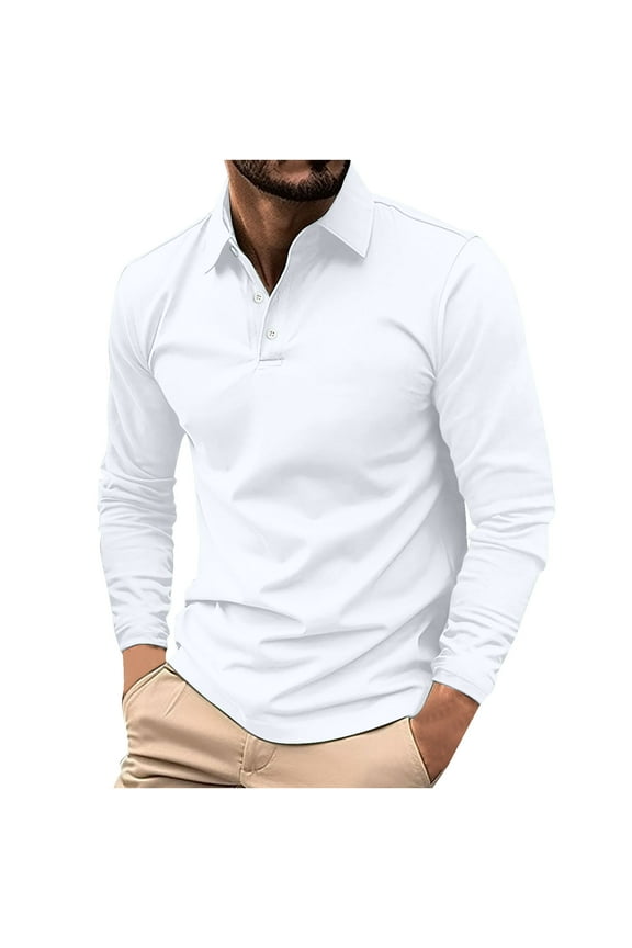 Men's Long Sleeve Tee Shirts Polo Fall Men Shirts Under $10 Solid Button Collared Relaxed Fit White Shirts