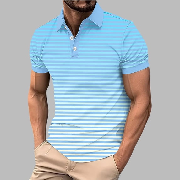 VgaVtl Men's Polo Shirts Summer Big and Tall Short Sleeve Casual Button Striped Collared T Shirt for Men Vacation