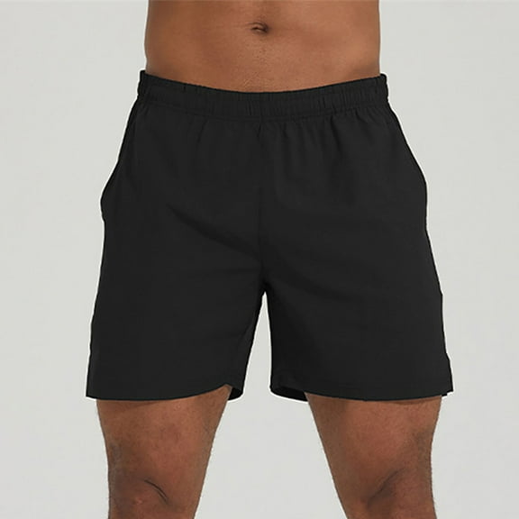 VgaVtl Men's Shorts Sports Plus Size Shorts Men Elastic Waist Relaxed Fit Pockets Plain Casual Shorts,Black L