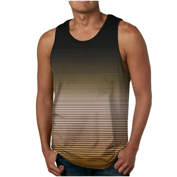 VgaVtl Men's Tank Shirts Sleeveless Cotton Mens Plus Size Shirts Striped Regular Athletic Holiday Leisure Shirts,Yellow XXL
