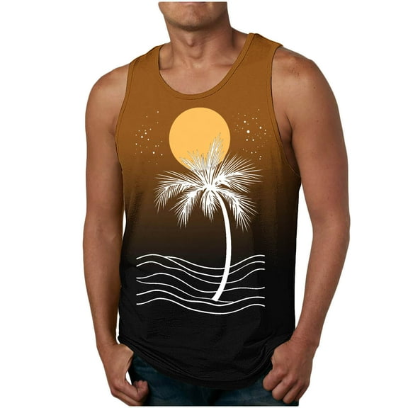 VgaVtl Men's Tank Tops Cotton Sleeveless Mens Undershirts Tank Graphic Holiday Relaxed Fit Layering Casual Shirts,Orange L