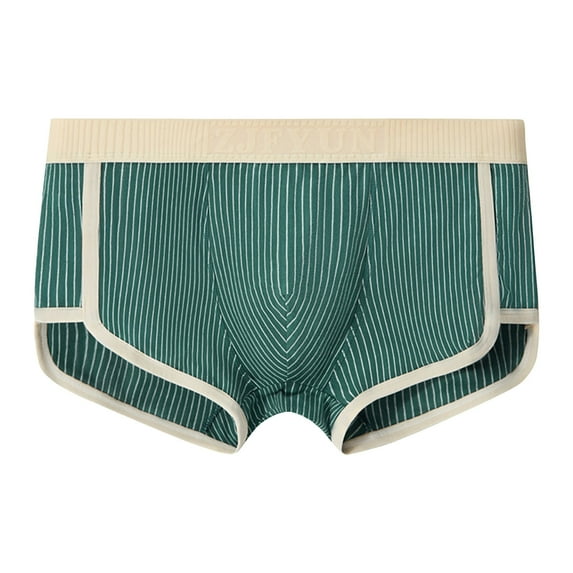 VgaVtl Mens Boxers Cotton Mens Underwear Plus Size Striped Stretch Boxer Briefs Sports High Cut Underpants,Green XL