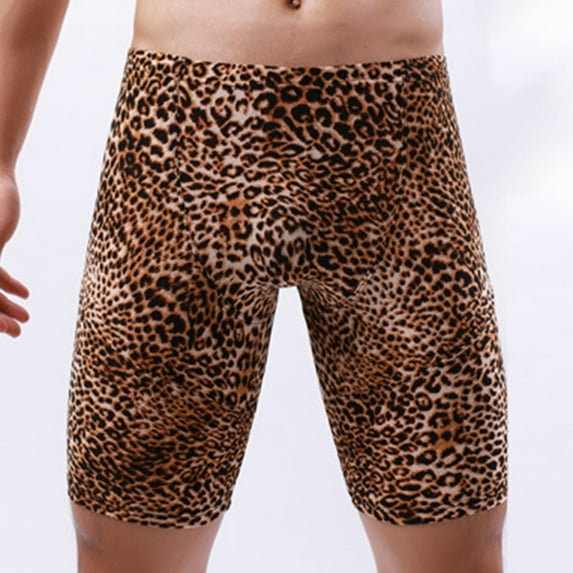 VgaVtl Mens Boxers Leopard Print Mens Underwear Plus Size Homewear Long Seamless Boxer Briefs Underpants,Yellow XXL