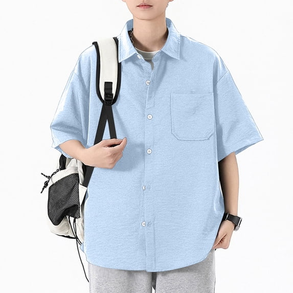 VgaVtl Mens Collared Shirts Elbow-Length Summer Oversized Everyday Casual Breathable Button Tops for Men