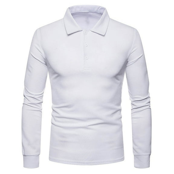VgaVtl Mens Long Sleeve Polo Shirts Fall Men Shirts Under $10 White Solid Button Collared Slim Shirts