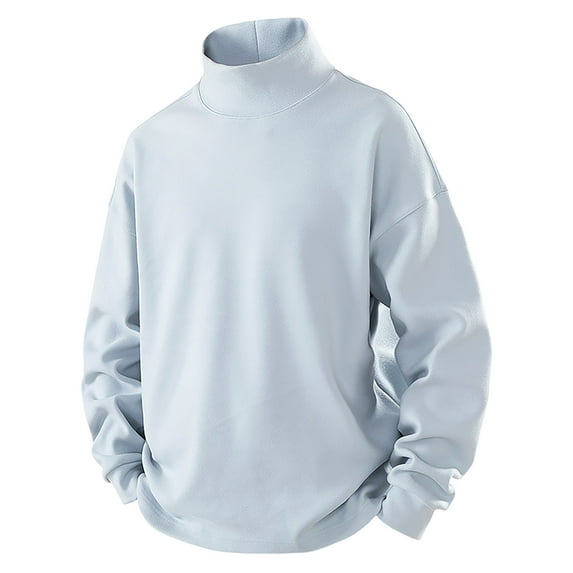 VgaVtl Mens Long Sleeve Shirt Big and Tall Fleece Turtleneck Clothes for Men Loose Soft Blue Casual Solid Color Shirts,XL