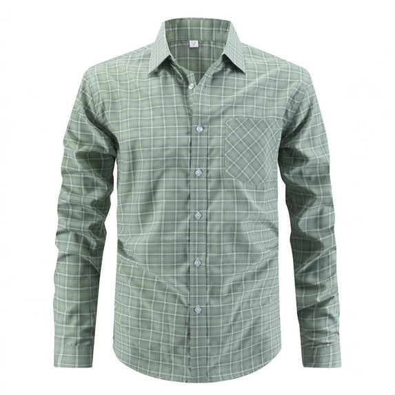 VgaVtl Mens Long Sleeve Shirt Collared Cotton Mens Tops Bottoming Work Regular Green Casual Button down Plaid Shirts,3XL