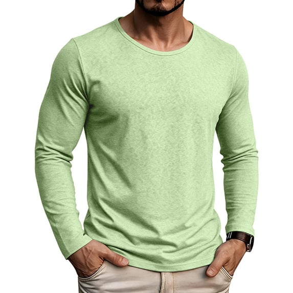 VgaVtl Mens Long Sleeve Shirt Crew Neck Fall Winter Cotton Basic Solid ...