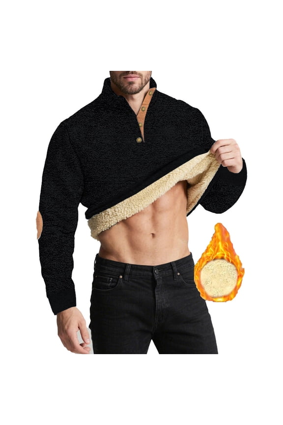 Mens Long Sleeve Shirts Fuzzy Turtleneck Mens Clothes Plain Thick Black Warm Loose Casual Shirts,M