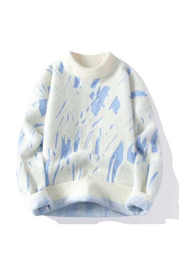 Mens Long Sleeve T Shirts Fleece Thick Shirts for Men White Tie-Dye Casual Warm Loose Shirts,L