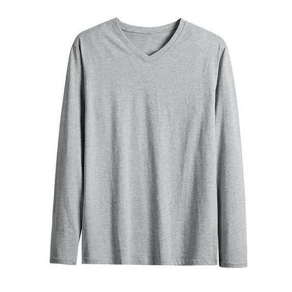 VgaVtl Mens Long Sleeve Tee Shirts Cotton V-Neck Mens Plus Size Shirts Soft Loose Plain Layering Gray Casual Basic Shirts,XL