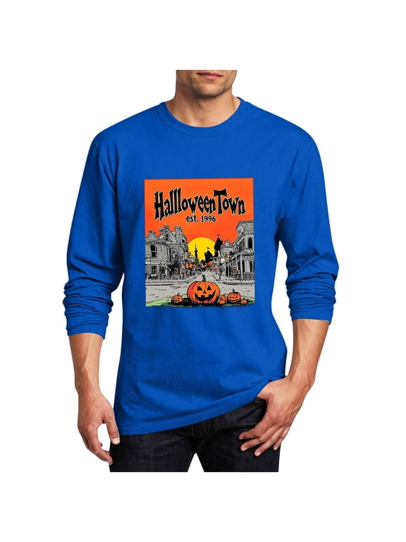 Mens Long Sleeve Tees Halloween Fall Winter Crew Neck Casual Mens Clothes Regular Vacation Breathable Graphic