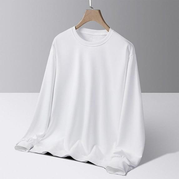 VgaVtl Mens Long Sleeve Tshirts Fall Winter White Clothes for Men Shirts Layering Soft Basic Loose Solid Color Leisure Shirts,5XL