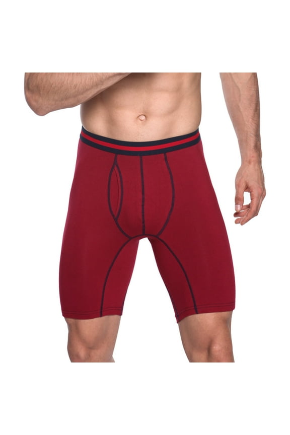 Mens Plus Size Boxers Big Cotton Underwear Men Athletic Layering Boxer Briefs Solid Long Underpants,Red 3XL