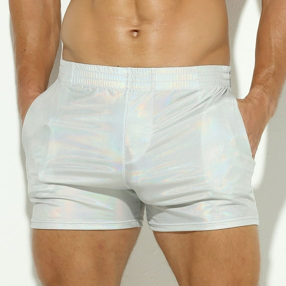 VgaVtl Mens Plus Size Boxers Elastic Underwear Men Boxer Briefs Sparkly Plain Clubwear Underpants,Silver S