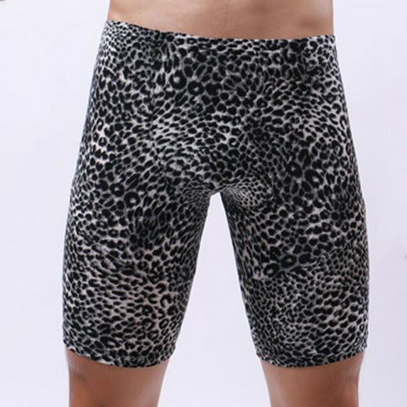 VgaVtl Mens Plus Size Boxers Leopard Print Mens Plus Size Underwear Homewear Seamless Long Underpants,Black XL