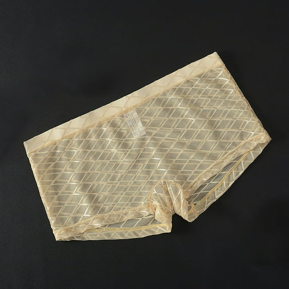 VgaVtl Mens Plus Size Boxers Mesh Underwear Men Boxer Briefs Elastic Layering Solid Underpants,Yellow L