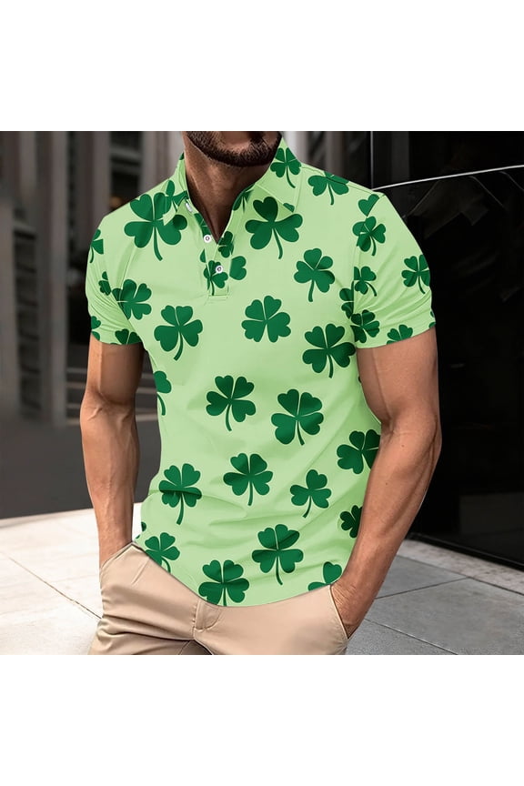 Mens Plus Size Shirts St Patty Day Polo Short Sleeve Mens Tops Leisure Funny Shamrock Green Holiday Loose Shirts