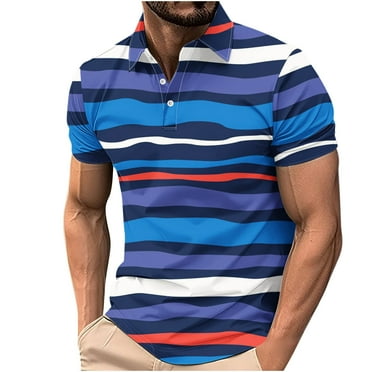 VgaVtl Mens Polo Shirt Short Sleeve Big and Tall T Shirts for Men Striped Collared Button Regular Casual Shirts,S