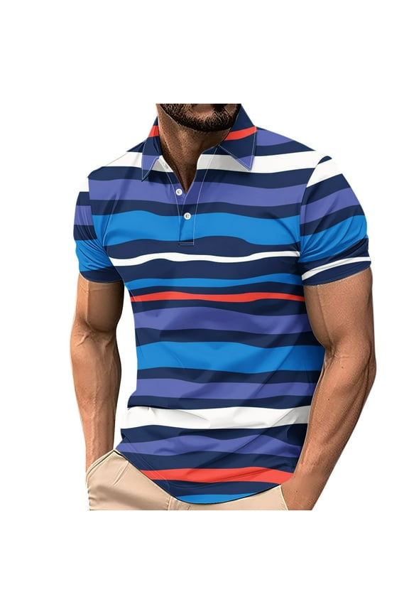Mens Polo Shirt Short Sleeve Big and Tall T Shirts for Men Striped Collared Button Regular Casual Shirts,S