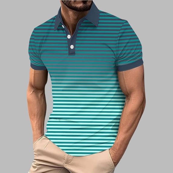 VgaVtl Mens Polo Shirt Summer Big and Tall Short Sleeve Casual Button Shirts for Men Striped Collared Vacation