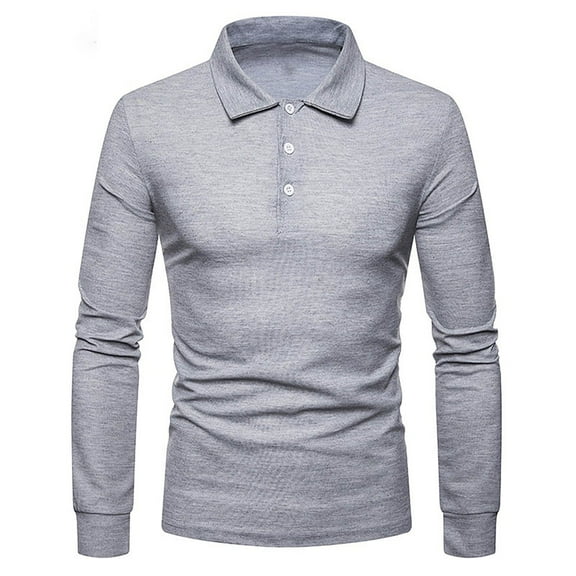 VgaVtl Mens Shirts Long Sleeve Polo Fall Casual Tee Shirts for Men Button Collared Slim Gray Solid Shirts