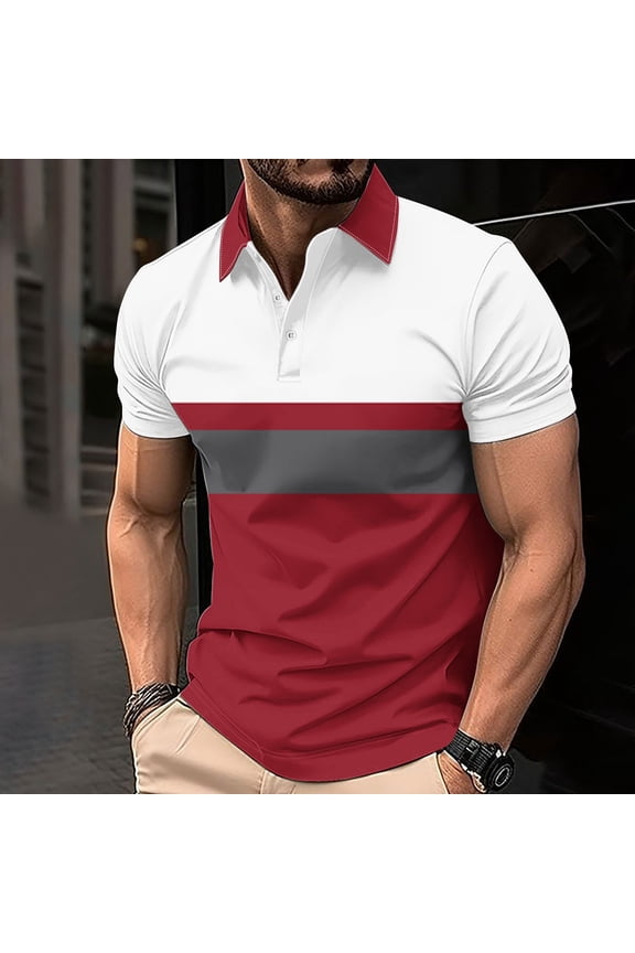 Mens Shirts Short Sleeve Polo Big and Tall T Shirts for Men Leisure Loose Everyday Color Block Classic Tops,Red 4XL