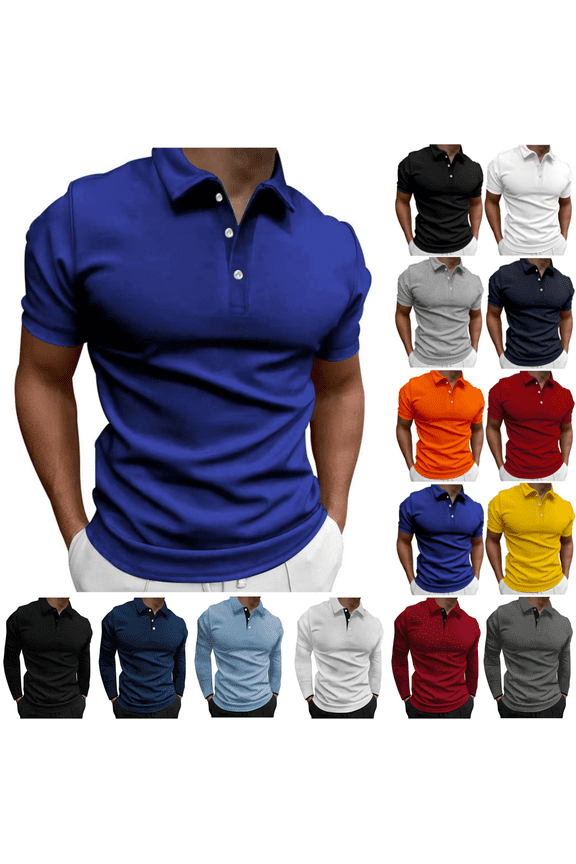 Mens Short Sleeve Polos Summer Lapel Mens Shirts Solid Color Pull-On Collared Regular Casual Shirts,Blue XL