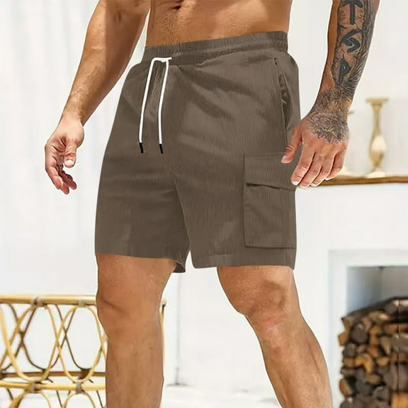 VgaVtl Mens Shorts Cargo Cotton Plus Size Mens Shorts Training Pockets Loose Elastic Waist Casual Solid Shorts,Brown L