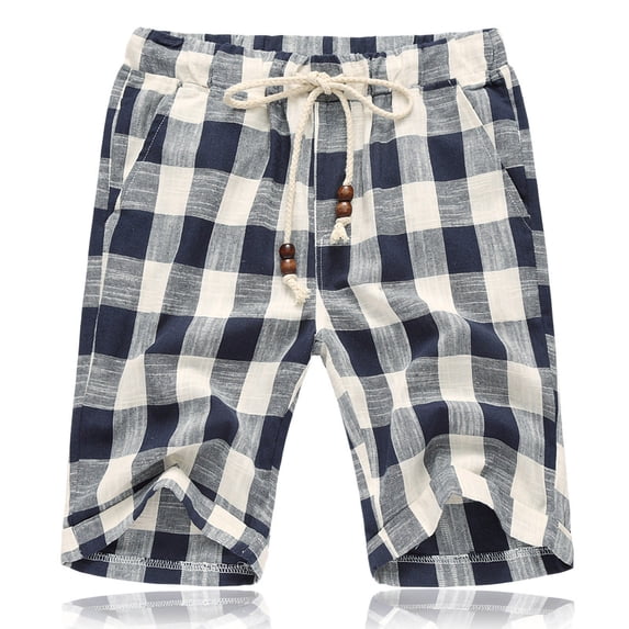 VgaVtl Mens Shorts Summer Cotton Linen Straight Leg Hybrid Beach Breathable Mens Shorts Big and Tall Casual Plaid