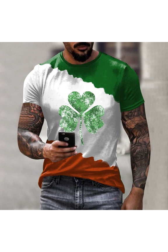 Mens T Shirts St Patty Day Short Sleeve Holiday Clothes for Men Graphic Orange Casual Loose Muscle Shirts