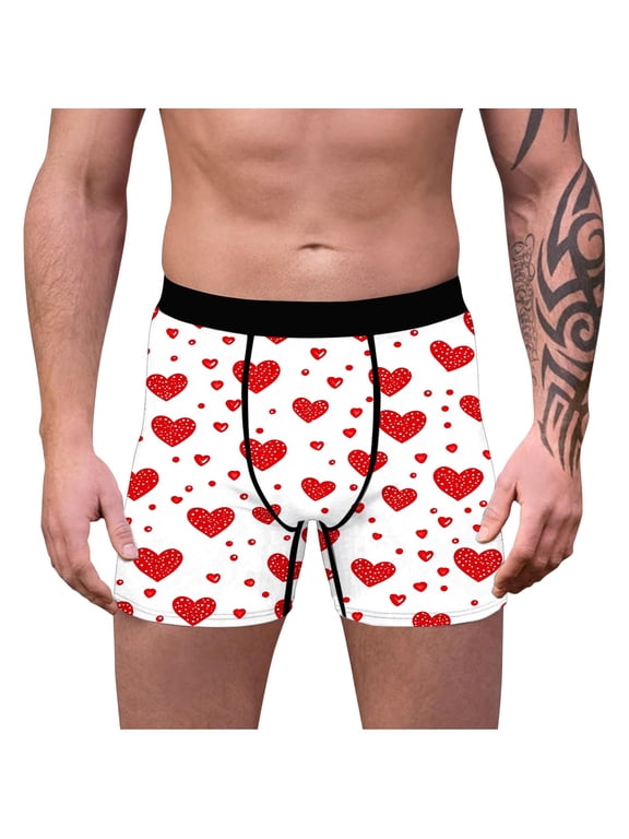 Mens Valentines Day Underwear Holiday Big Mens Boxers Heart Graphic Soft Underpants