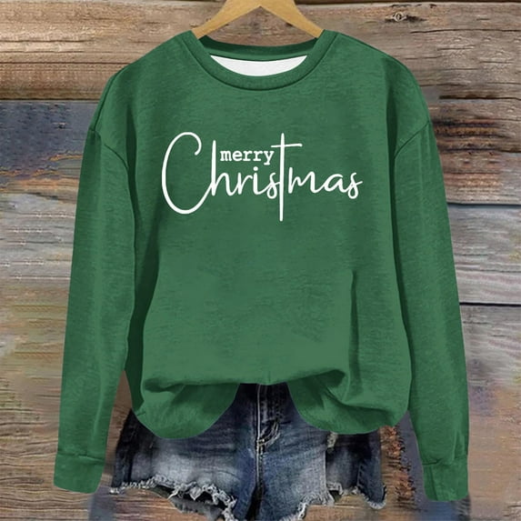 VgaVtl Merry Sweatshirts for Women Green Fall Sweatshirts for Women Pullover Comfy Holiday Crew Neck Long Sleeve Sweatshirt