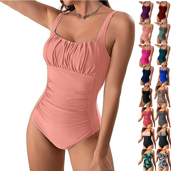 Odbmxy One Piece Bathing Suit Bikini Tummy Control Pink Womens Bathing Suit Solid Swimsuits