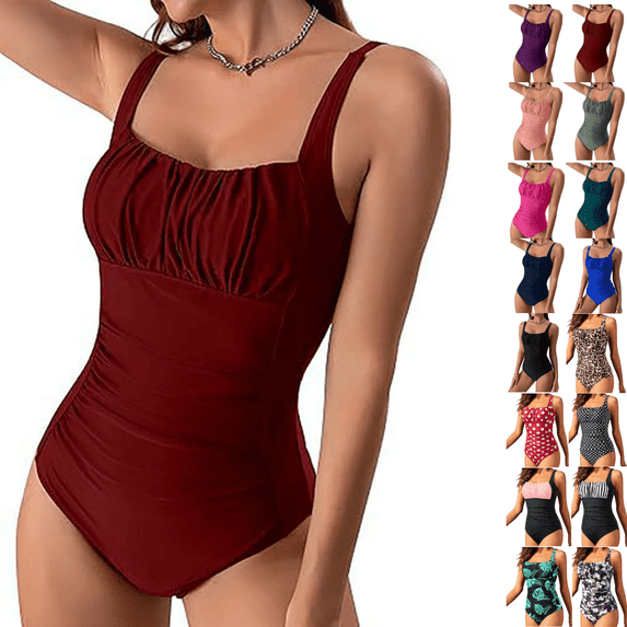 Odbmxy One Piece Bathing Suit for Women Tummy Control Bikini Red Women Bathing Suits Solid Swimsuits