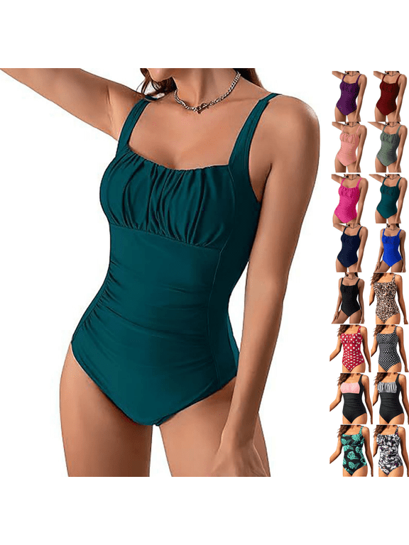 One Piece Bathing Suit for Women Tummy Control Green Bikini for Women Solid Swimsuits