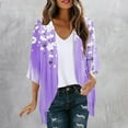 thumbnail image 1 of VgaVtl Open Front Women Cardigan 3/4 Sleeve Purple Womens Cardigans Lightweight Loose Casual Floral Cardigans, 1 of 5