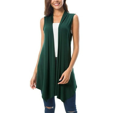 VgaVtl Open Front Womens Cardigans Lightweight Cotton Sleeveless Green Sweater Vest Women Solid Loose Casual Cardigans