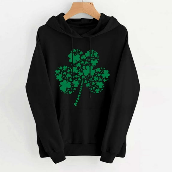 VgaVtl Oversized Sweatshirts for Women St. Patrick's Day Long Sleeve Hooded Womans Tops Shamrock Party Soft Casual Tops,Black XL