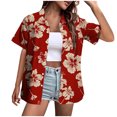 thumbnail image 1 of VgaVtl Plus Size Fall Tops Short Sleeve Red Women's Blouse Loose Casual Button Collared Print Tops, 1 of 5