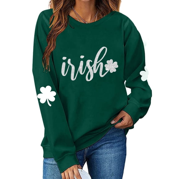 VgaVtl Plus Size Sweatshirts for Women St. Patrick's Day Long Sleeve Ladies Plus Size Tops Elegant Shamrock Tops,Green XL