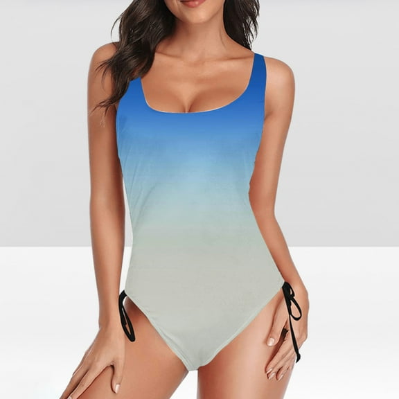 VgaVtl Plus Size Womens Bathing Suits One Piece Women Swimsuits Party Gradient Print Push up Lace up Swimsuits,Blue M