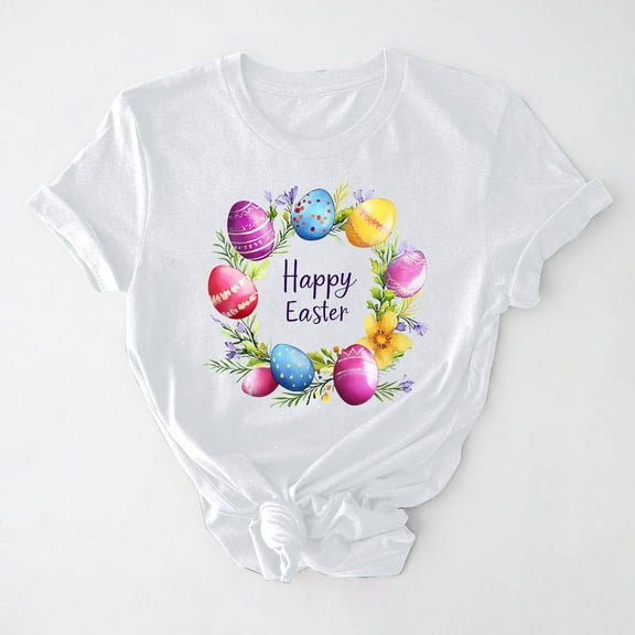 VgaVtl Plus Size Womens Shirts Easter Graphic Short Sleeve Plus Size Tops Women Casual Soft Party Relaxed Fit Workout Tops,White S